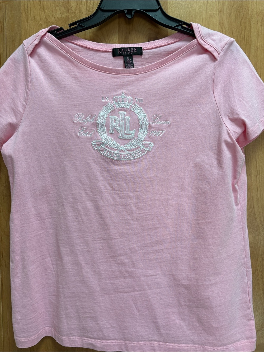 Ralph Lauren Petite Light Pink Short Sleeve Tee with Embroidered Crest